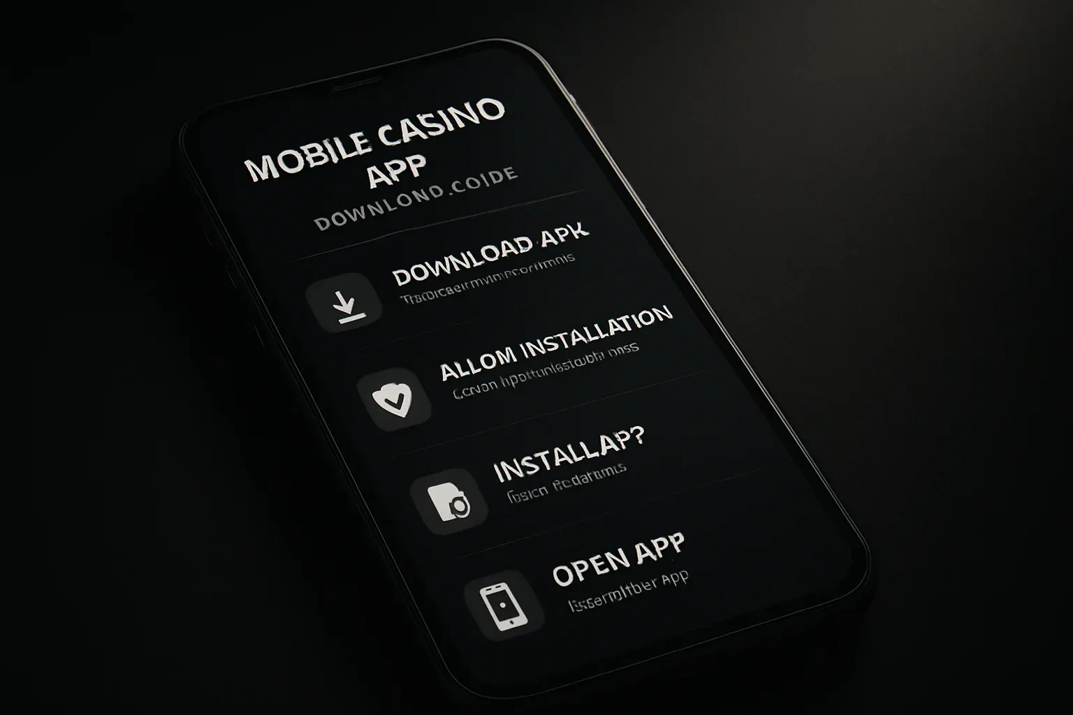 Modern infographic showing Android phone with casino APK installation steps